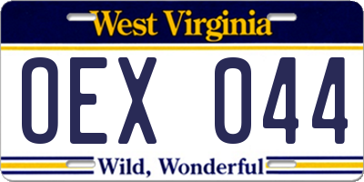WV license plate OEX044