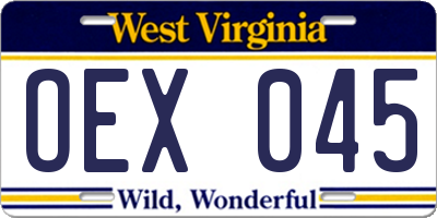 WV license plate OEX045