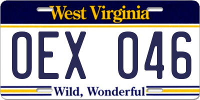 WV license plate OEX046