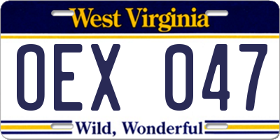 WV license plate OEX047