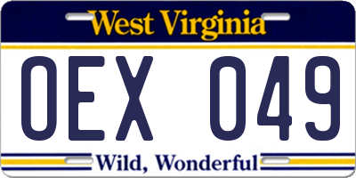 WV license plate OEX049