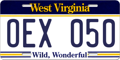 WV license plate OEX050