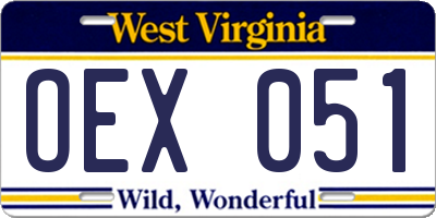 WV license plate OEX051