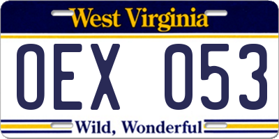 WV license plate OEX053