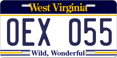 WV license plate OEX055