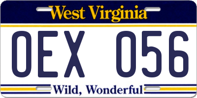 WV license plate OEX056