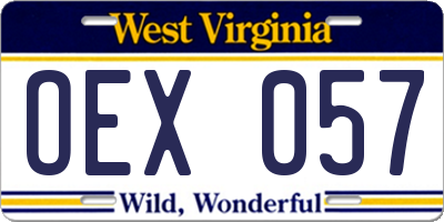 WV license plate OEX057