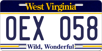 WV license plate OEX058