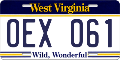 WV license plate OEX061