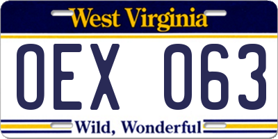 WV license plate OEX063