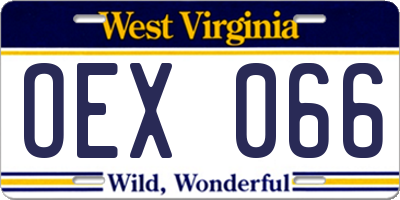 WV license plate OEX066