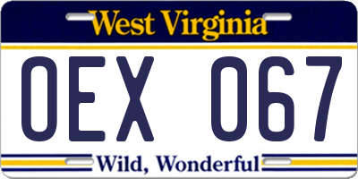 WV license plate OEX067