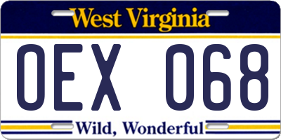 WV license plate OEX068