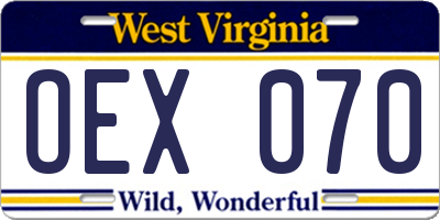 WV license plate OEX070