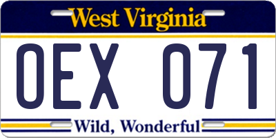 WV license plate OEX071