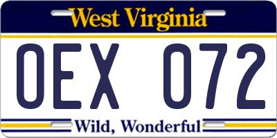 WV license plate OEX072