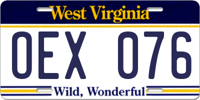 WV license plate OEX076