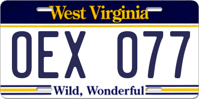 WV license plate OEX077