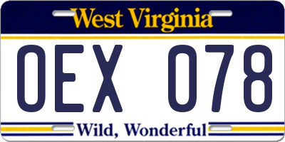 WV license plate OEX078