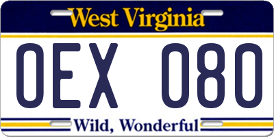 WV license plate OEX080