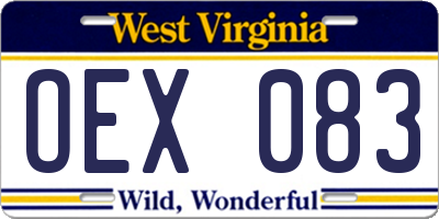 WV license plate OEX083