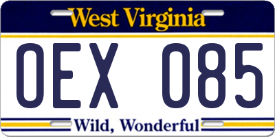 WV license plate OEX085