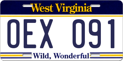 WV license plate OEX091