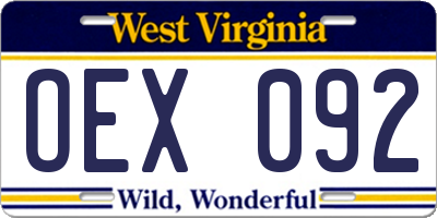 WV license plate OEX092