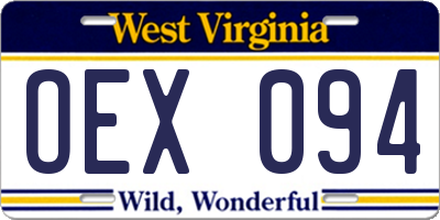 WV license plate OEX094