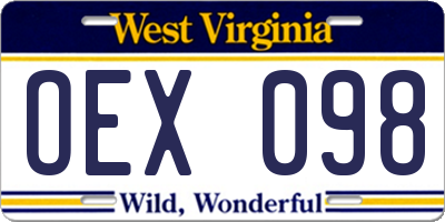 WV license plate OEX098