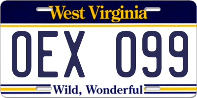 WV license plate OEX099