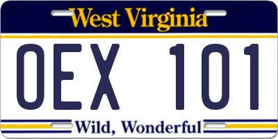 WV license plate OEX101
