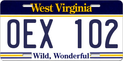 WV license plate OEX102