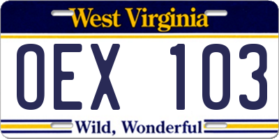 WV license plate OEX103