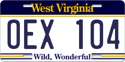 WV license plate OEX104