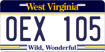 WV license plate OEX105