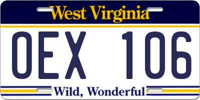 WV license plate OEX106