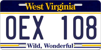 WV license plate OEX108