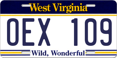 WV license plate OEX109