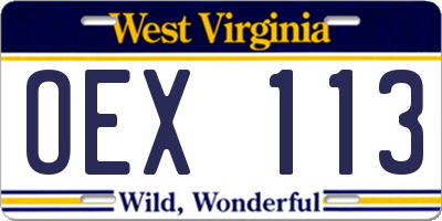 WV license plate OEX113