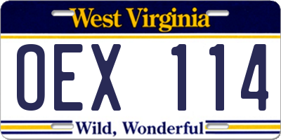 WV license plate OEX114