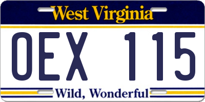 WV license plate OEX115