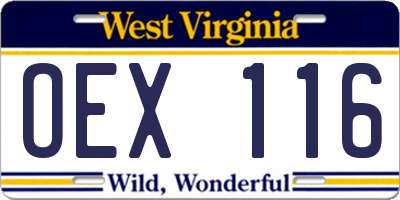 WV license plate OEX116