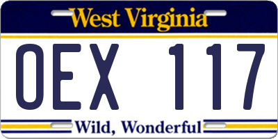 WV license plate OEX117