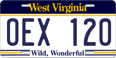 WV license plate OEX120