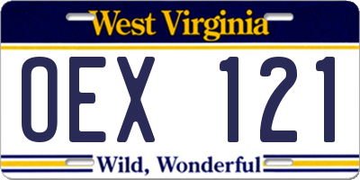 WV license plate OEX121