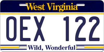 WV license plate OEX122