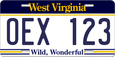 WV license plate OEX123