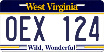 WV license plate OEX124
