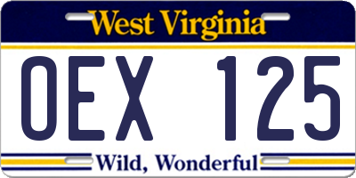 WV license plate OEX125